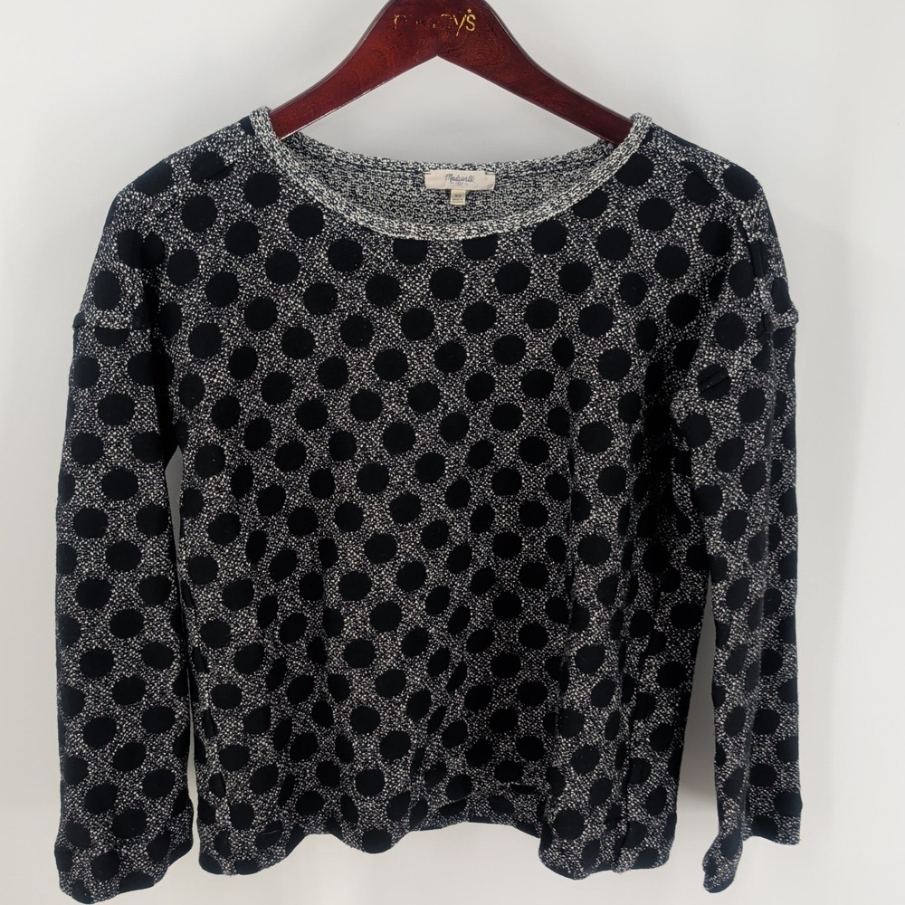 Madewell Long Sleeve Crew Neck Polka Dot Pullover Sweater Gray Black Size XS